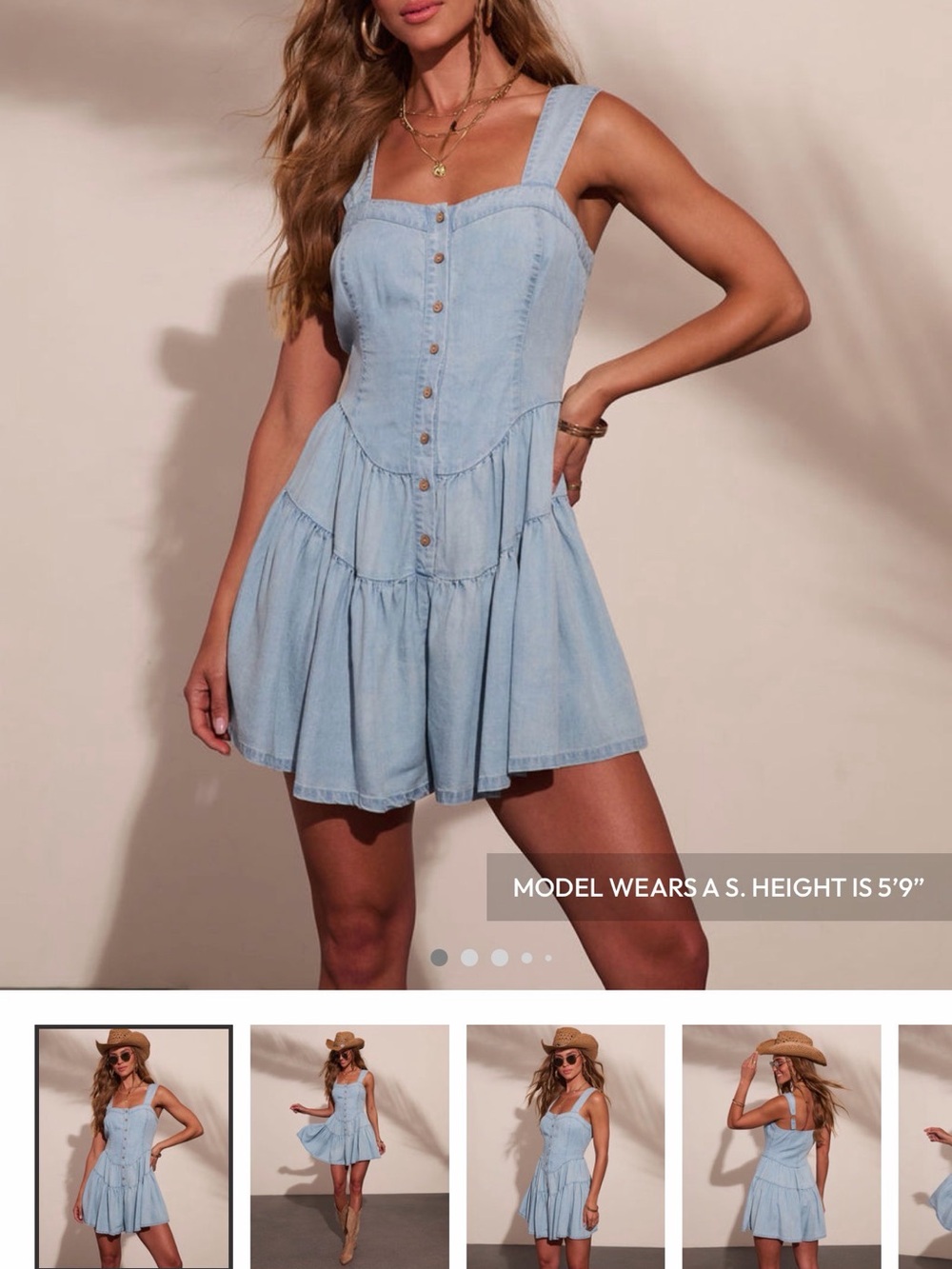 Vici Light Blue Denim Tiered Button-Front Midi Dress